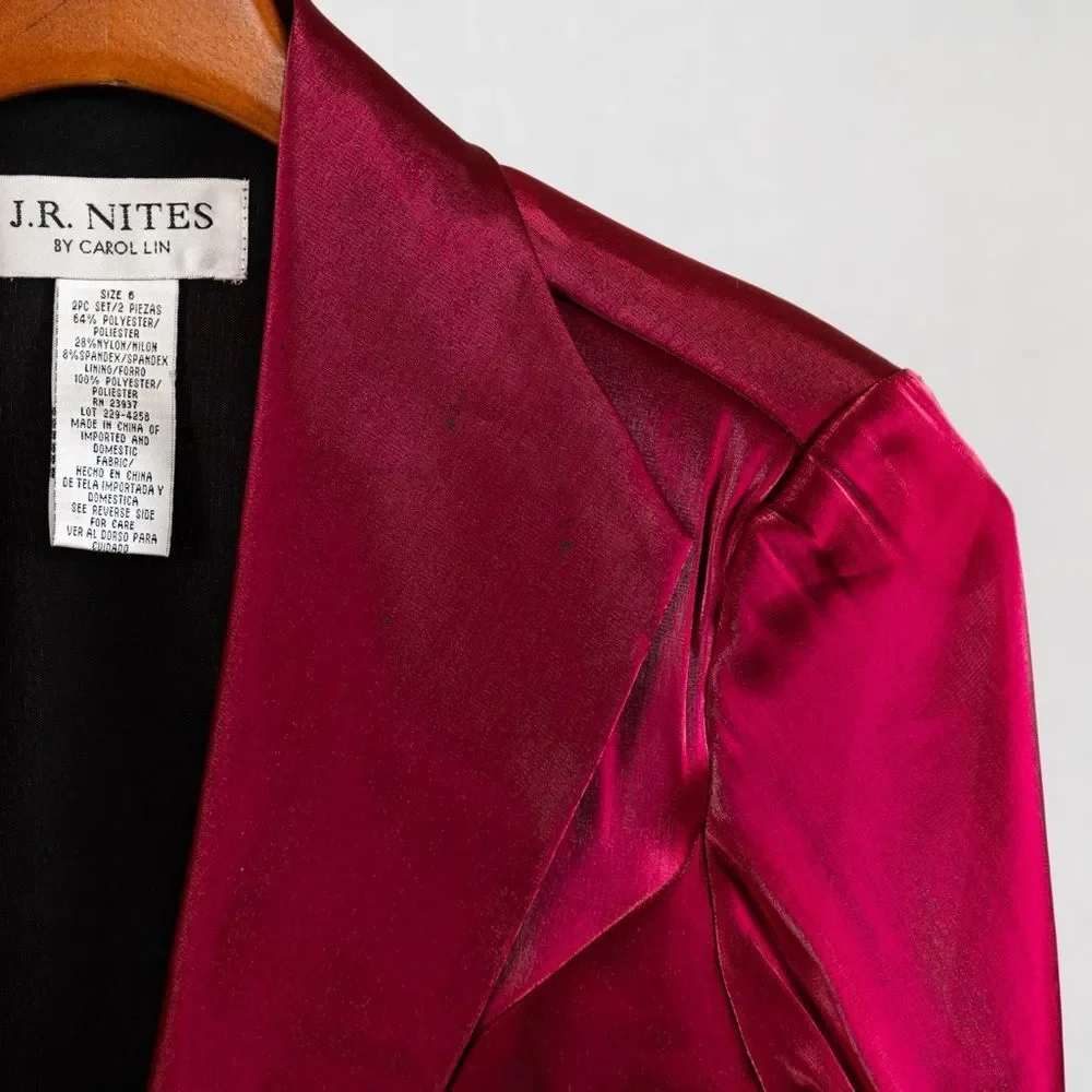 Vintage 90s J.R. Nites by Carol Lin Burgundy Metallic Blazer size 6
